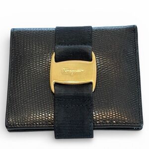 Salvatore Ferragamo Vara Ribbon Lizard Leather Compact Bifold Wallet Like New